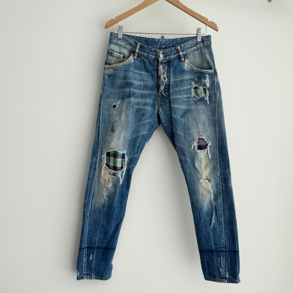 Dsquared2 Jeans Mens Small Distressed Patchwork Slim Fade Destroyed IT 44 Italy